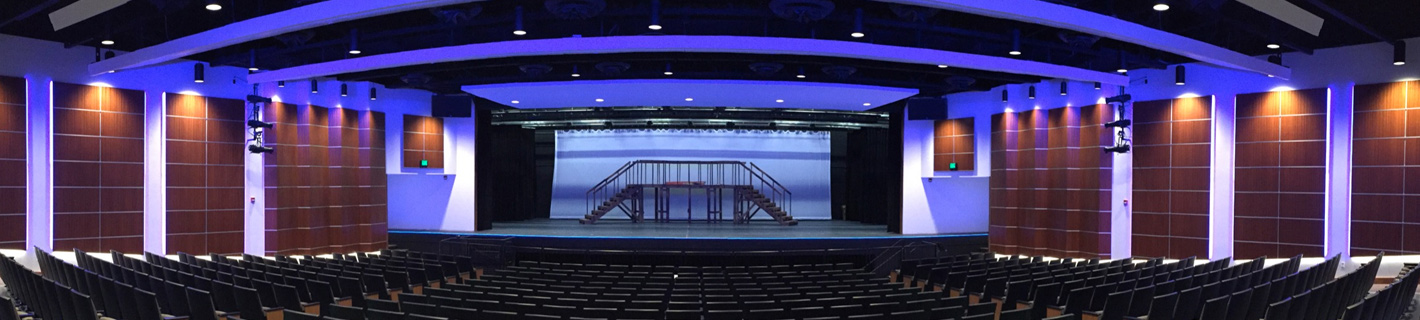 Preparatory school's performing arts center with audio visual (AV) design.