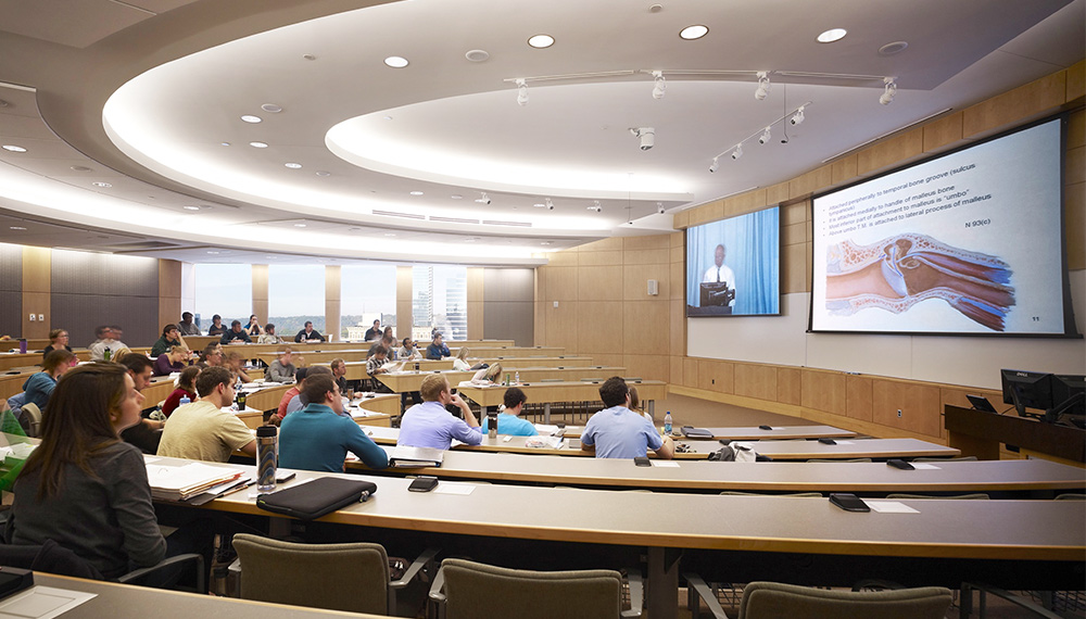 Michigan State University Secchia Center Lecture Hall with AV projection screens