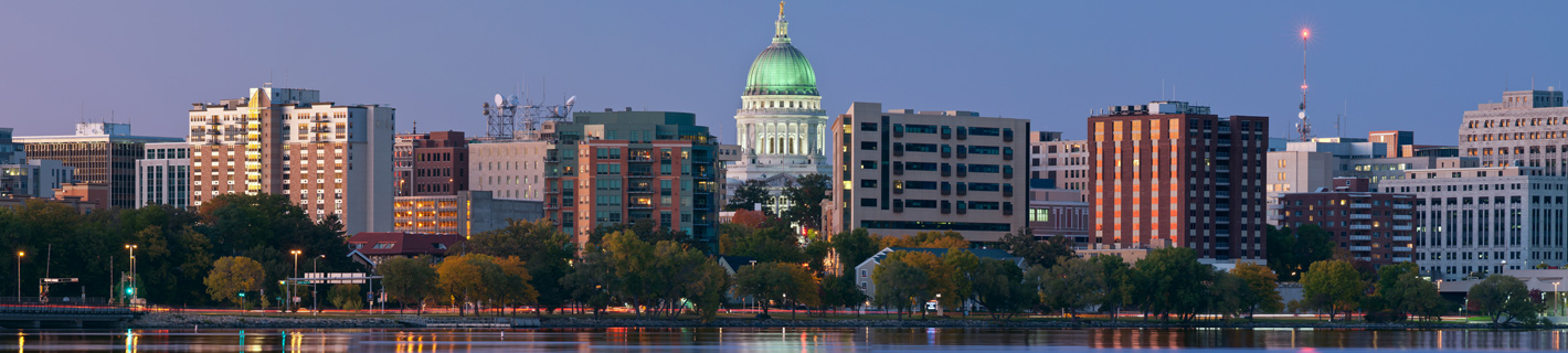 Madison, Wisconsin's quiet skyline at dusk.