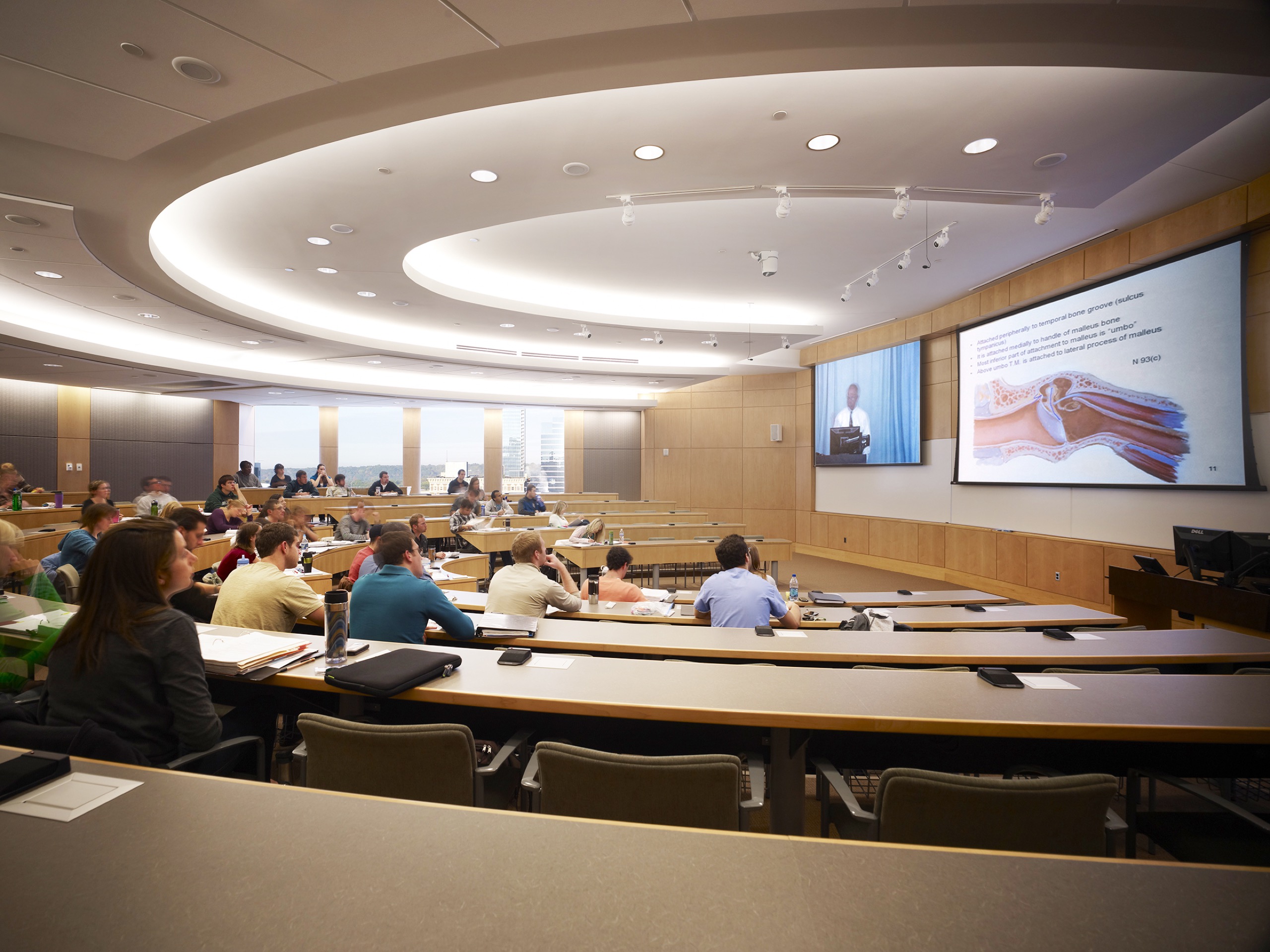 Michigan State University Secchia Center Lecture Hall with AV projection screens